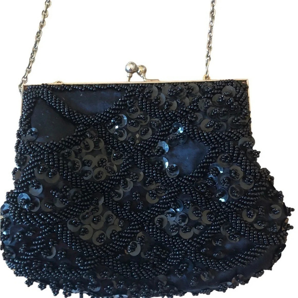 Vintage black beaded formal purse evening bag special occasion Holiday party - Picture 3 of 12